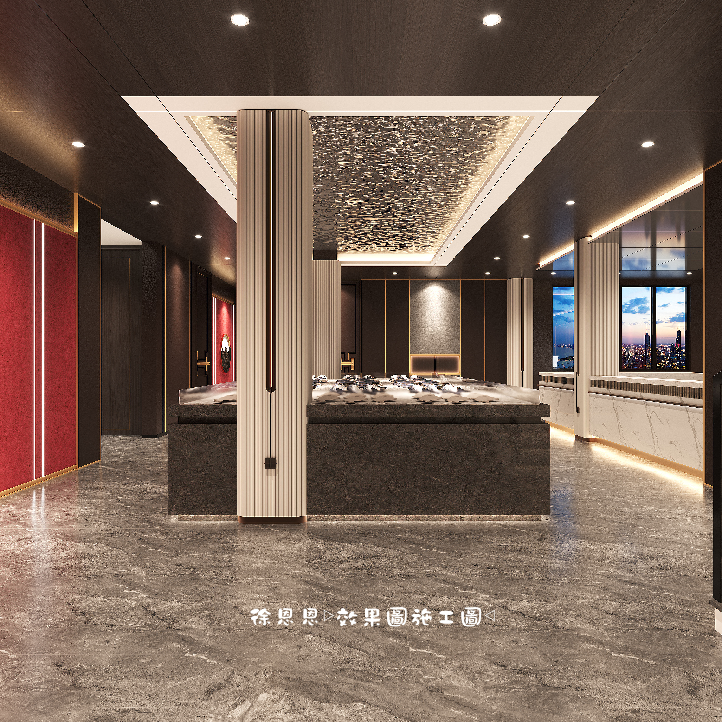 轻奢海鲜餐厅，新中式点缀让空间独具特色！-8