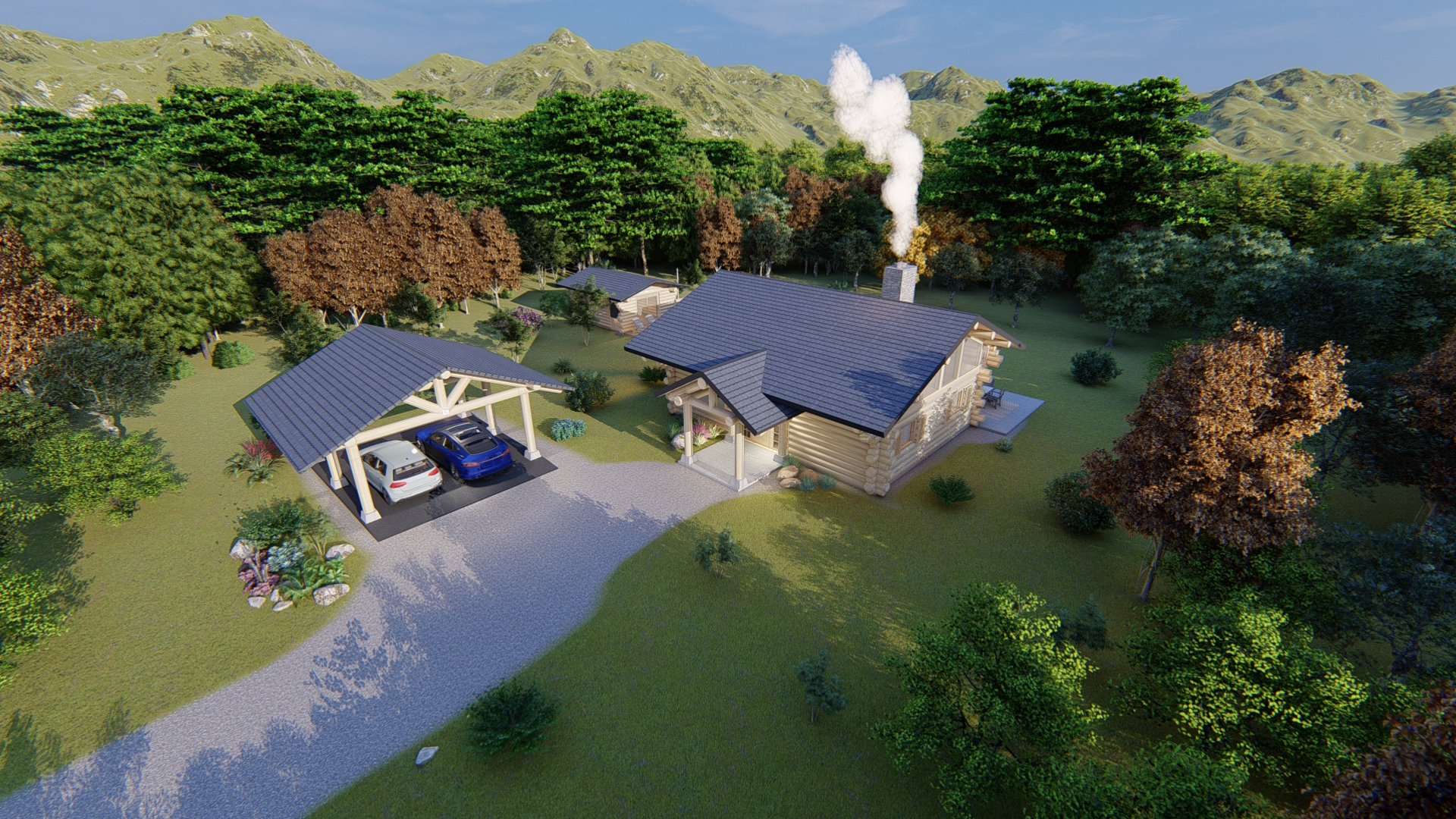 log house with log garage and log sauna SPA-16