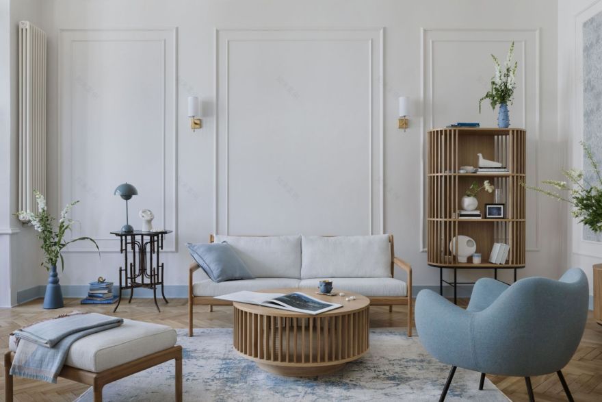 历史建筑中的蓝色调公寓室内设计丨波兰罗兹-5