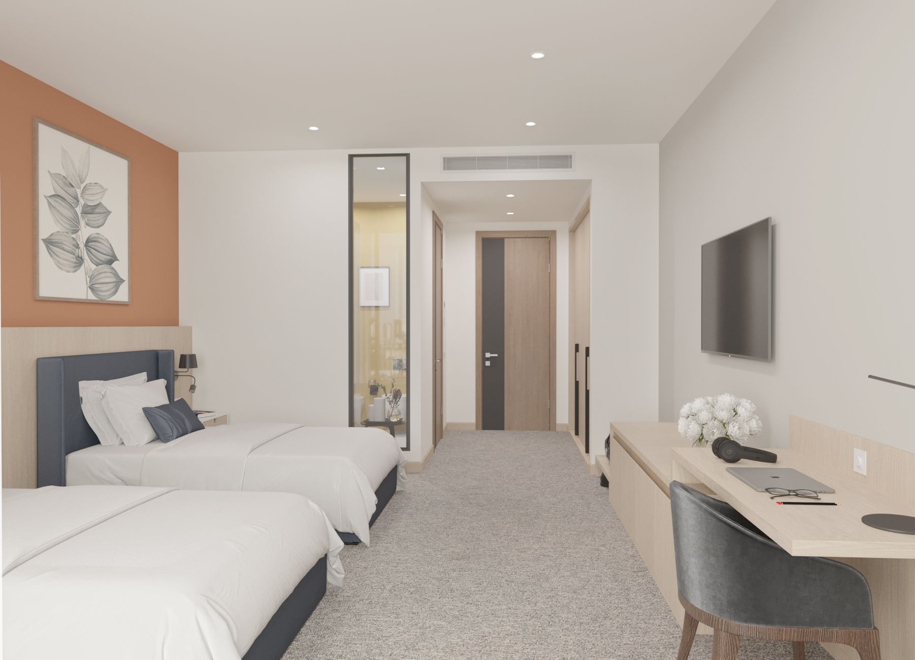 Hotel Room Interior Design. Twin rooms.-3