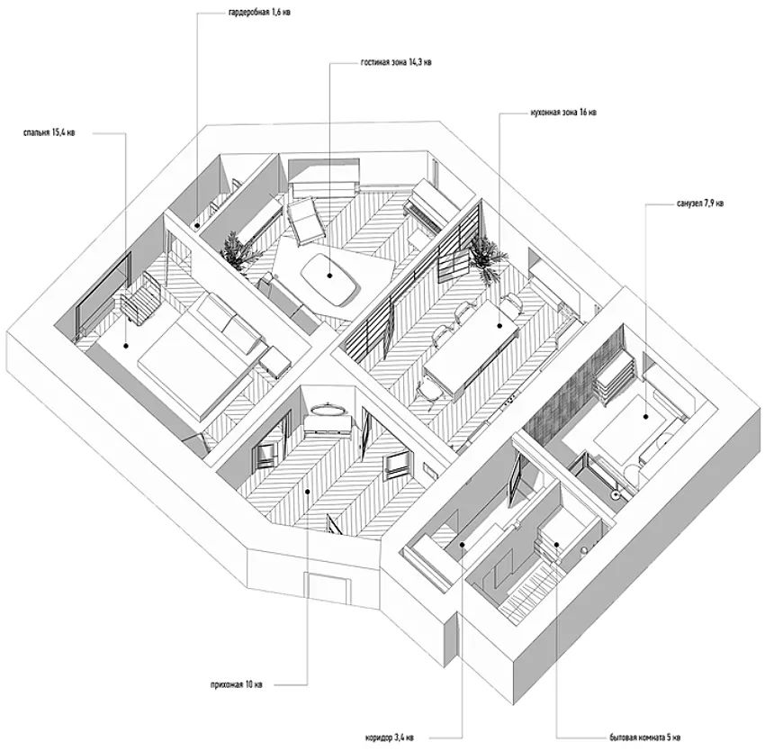 110㎡世中期现代主义人字地板住宅-5
