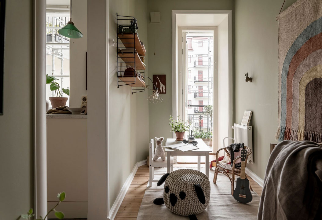 瑞典哥德堡公寓的花卉墙纸餐厅设计-24