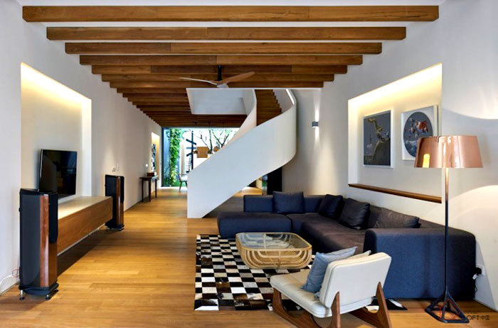 豪华别墅 现代风格新加坡带螺旋楼梯的当代艺术住宅-12