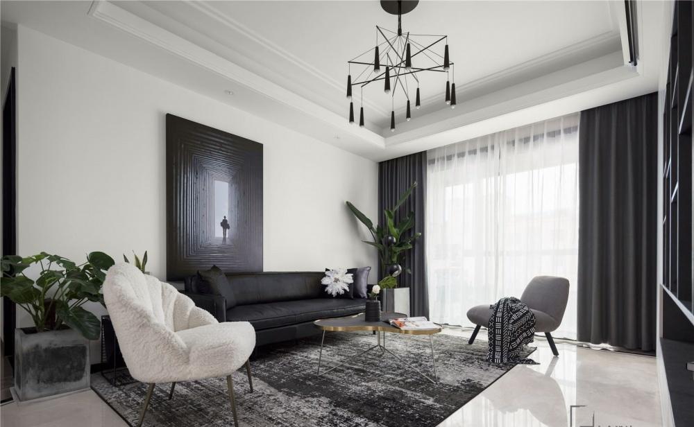 黑白基调的现代家居空间，书柜电视墙展现高雅品味-2