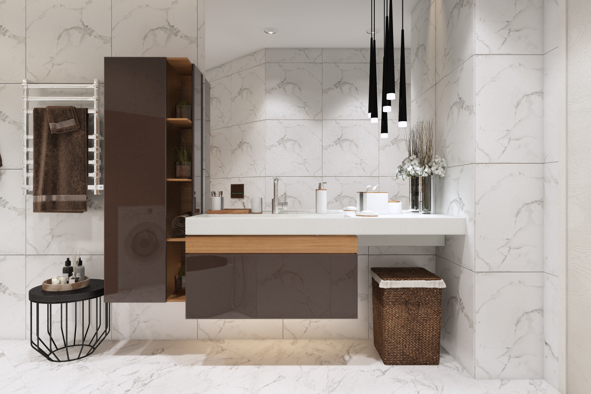 Оформление ванной в сдержанных тонах 9м² — портфолио бюро ARXY-22