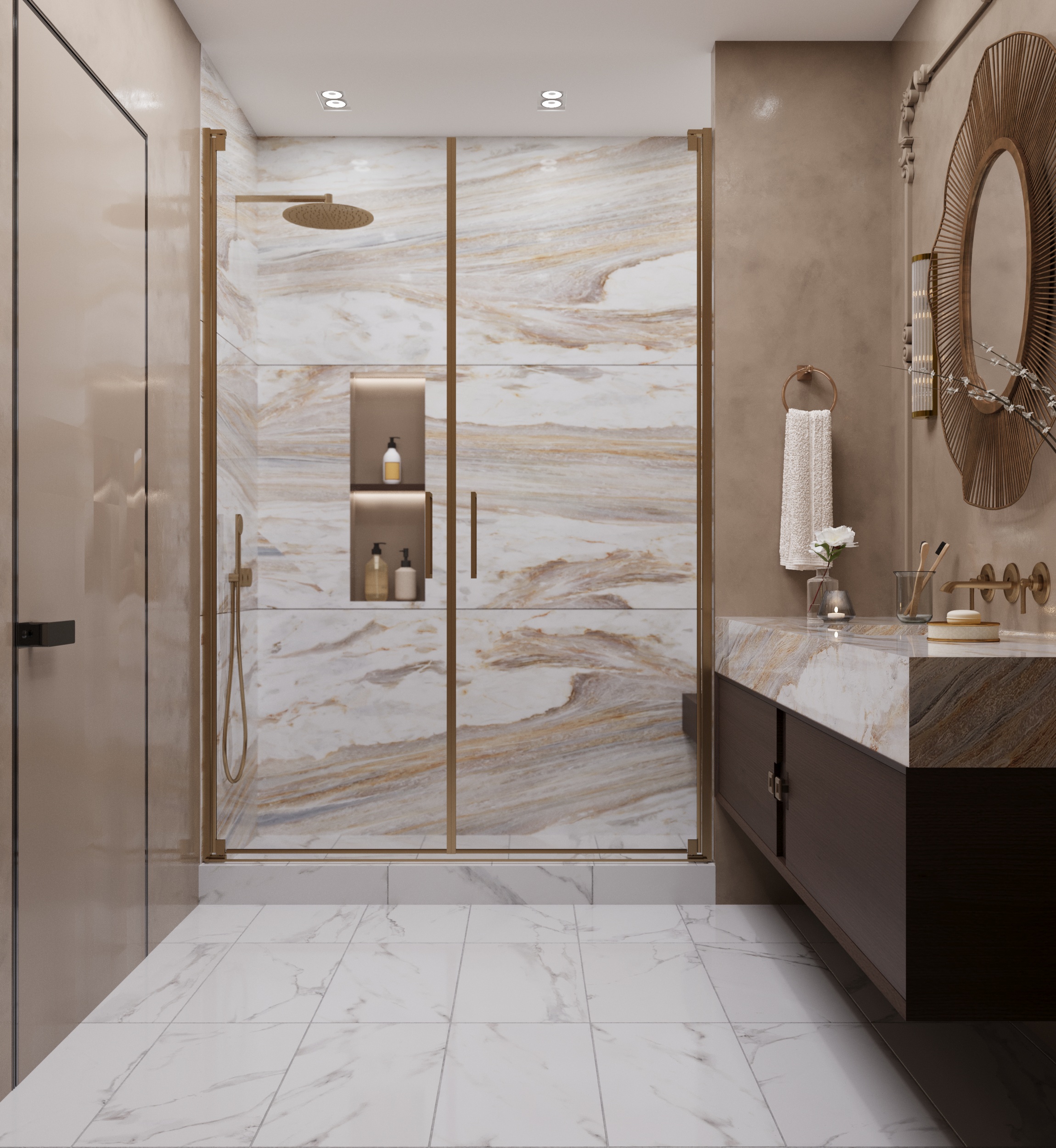 A bathroom with a sense of warm luxury.-3