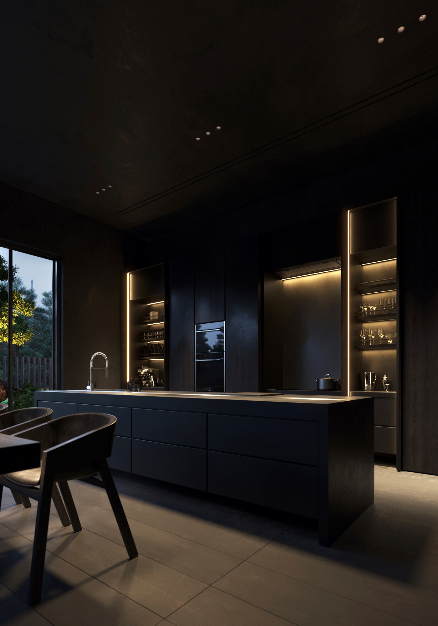 高级黑 极简别墅设计！-19