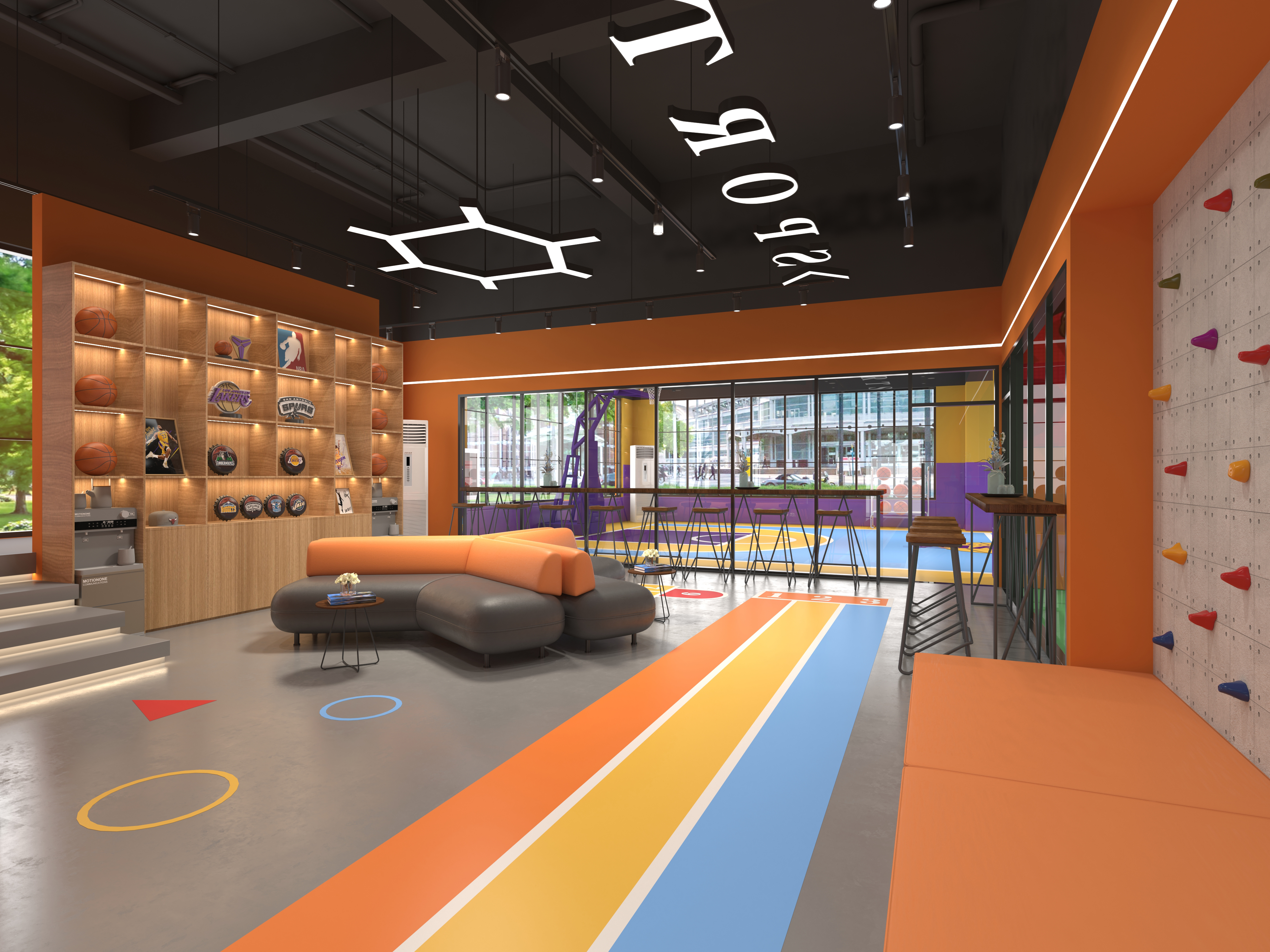 现代篮球场工装效果图-3