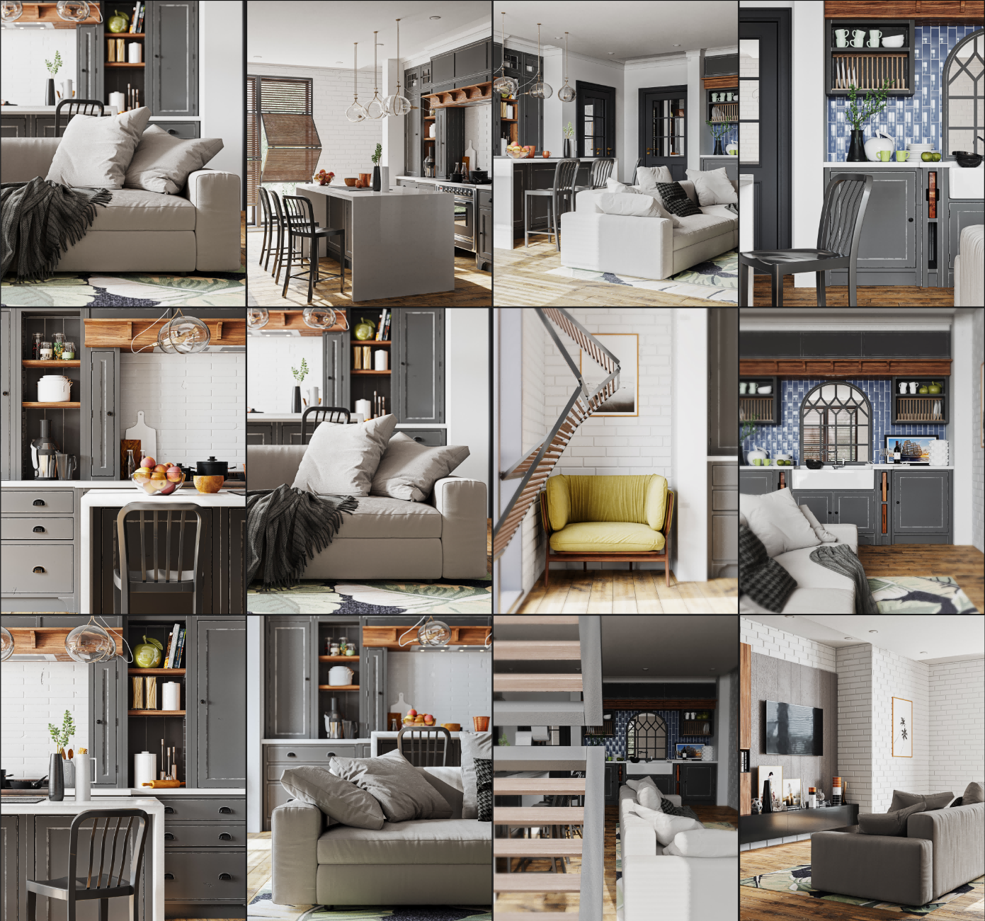 现代居家客餐场景渲染作品-13