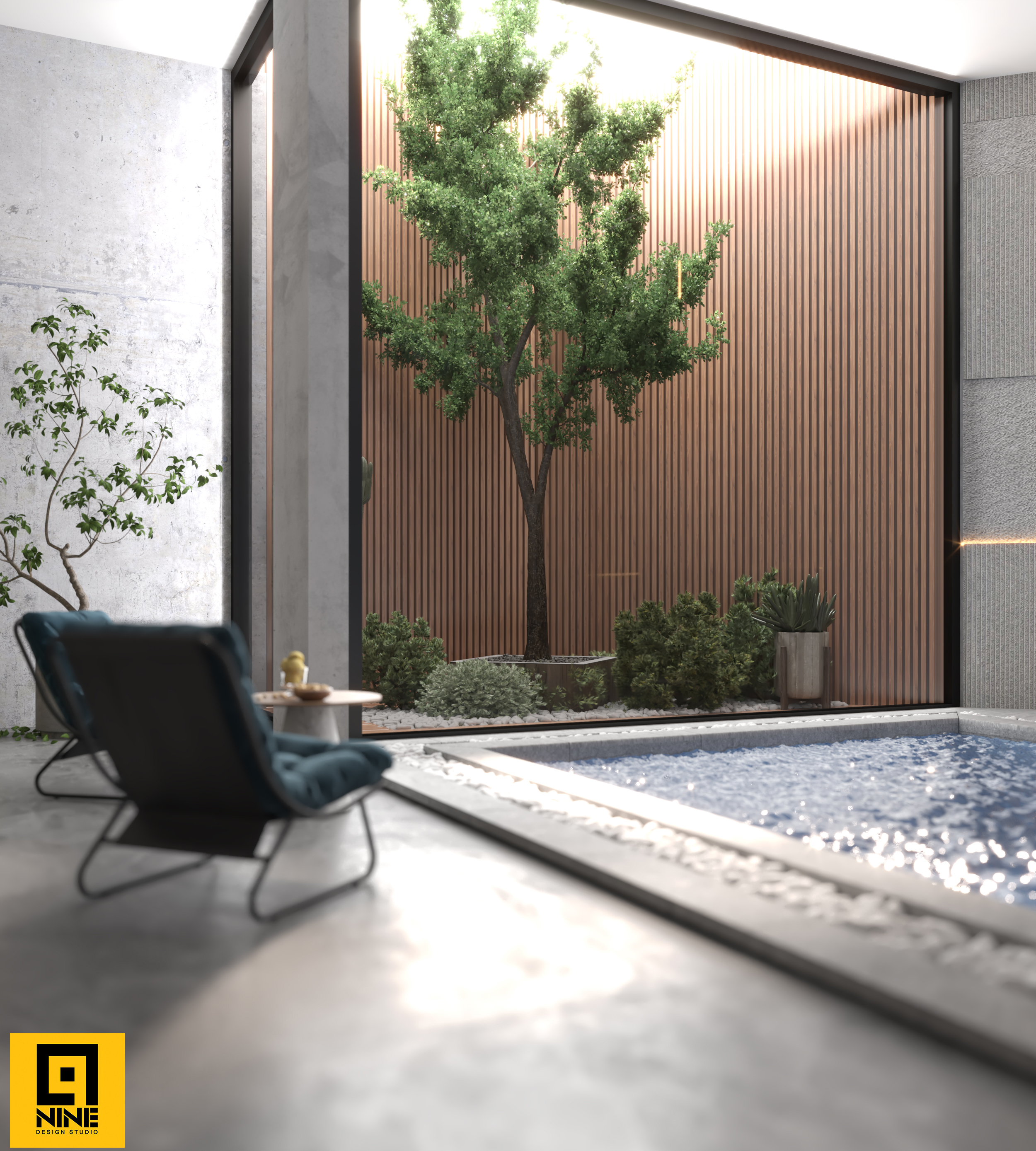 现代带泳池大厅室内设计-16