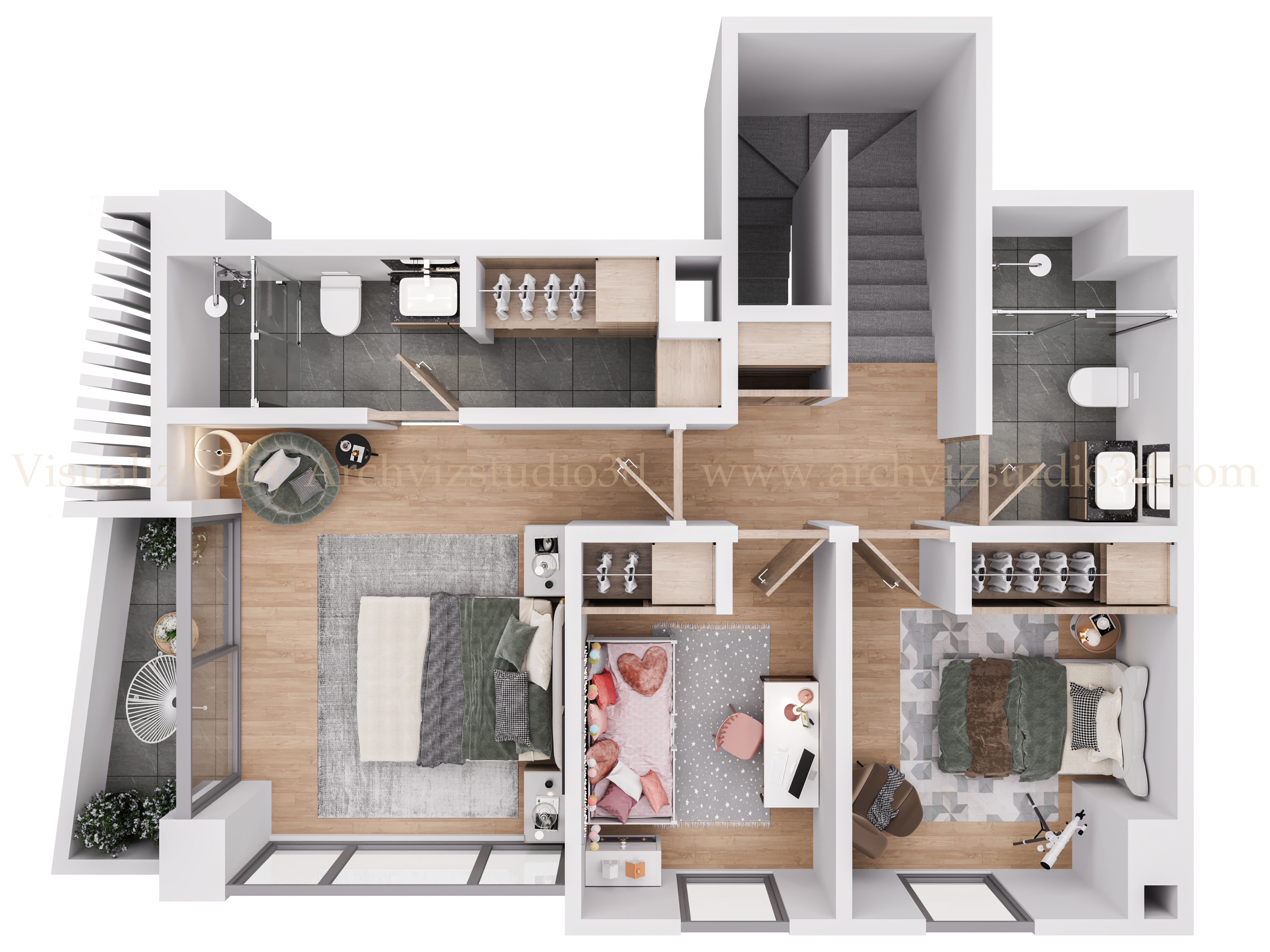 3D 楼层平面图  鸟瞰图展示项目-4