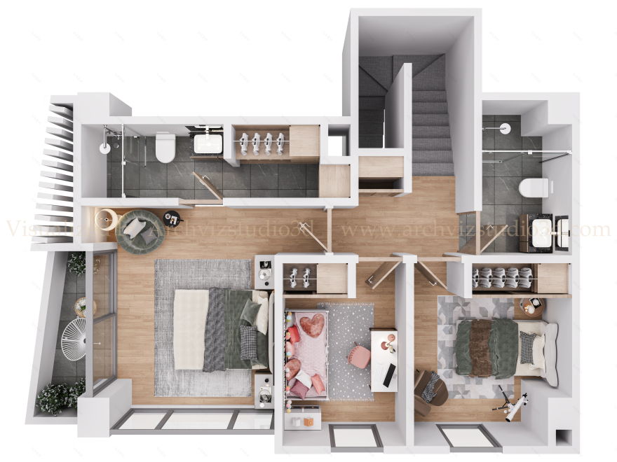 3D 楼层平面图 鸟瞰图展示项目-4