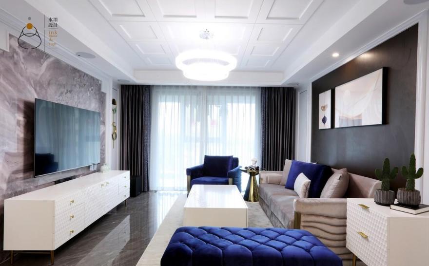 145㎡现代轻奢平层,普鲁士蓝的静谧优雅-0