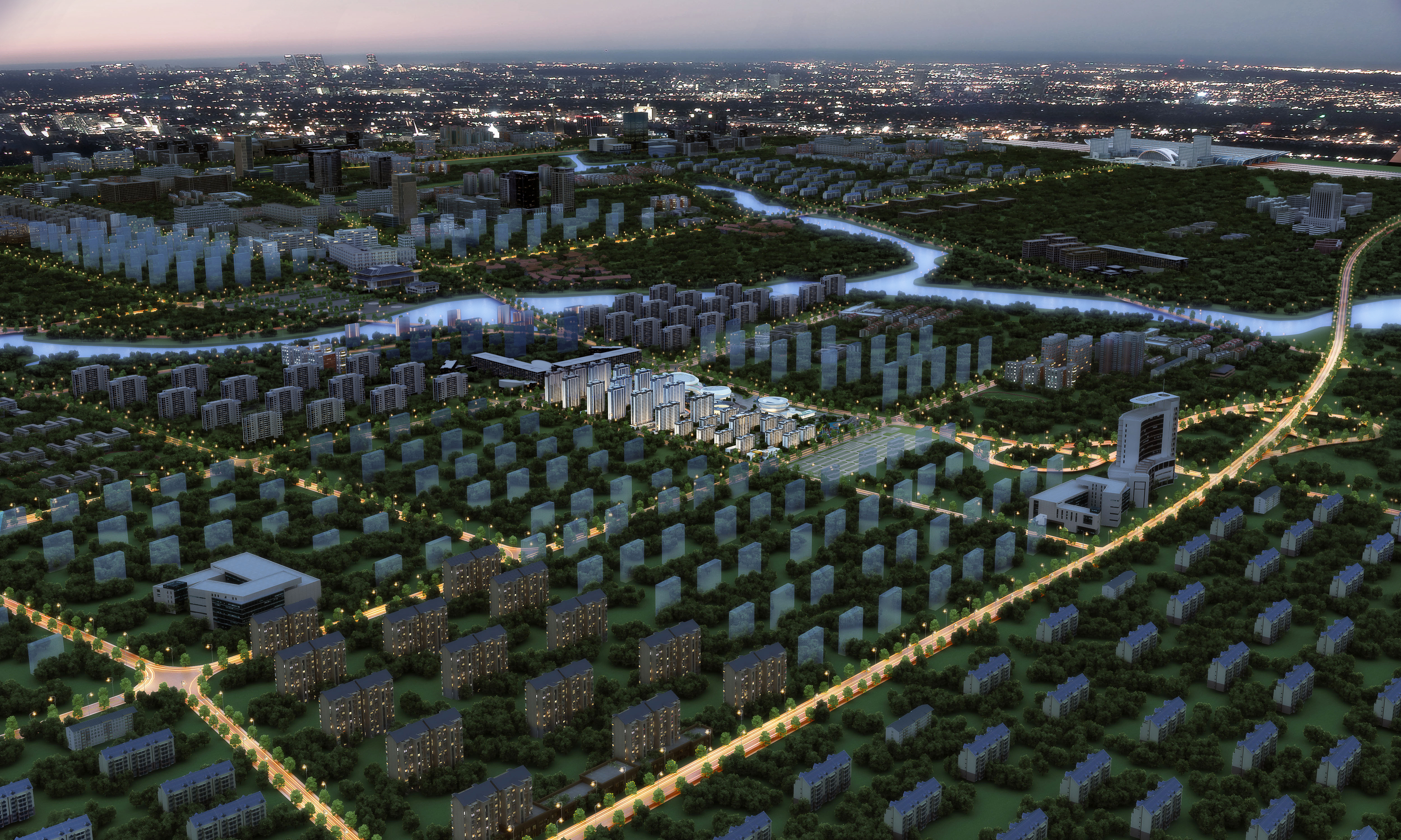 建筑 夜景 透视 鸟瞰 效果图 分享-5