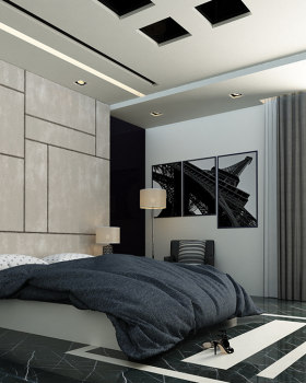 Modern master bedroom of villa in Oman