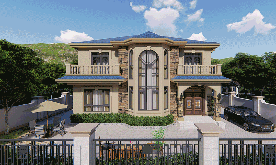 【设计师案例】土建参考造价57万,面宽13.6m×进深12m湖南娄底二层欧式别墅-1