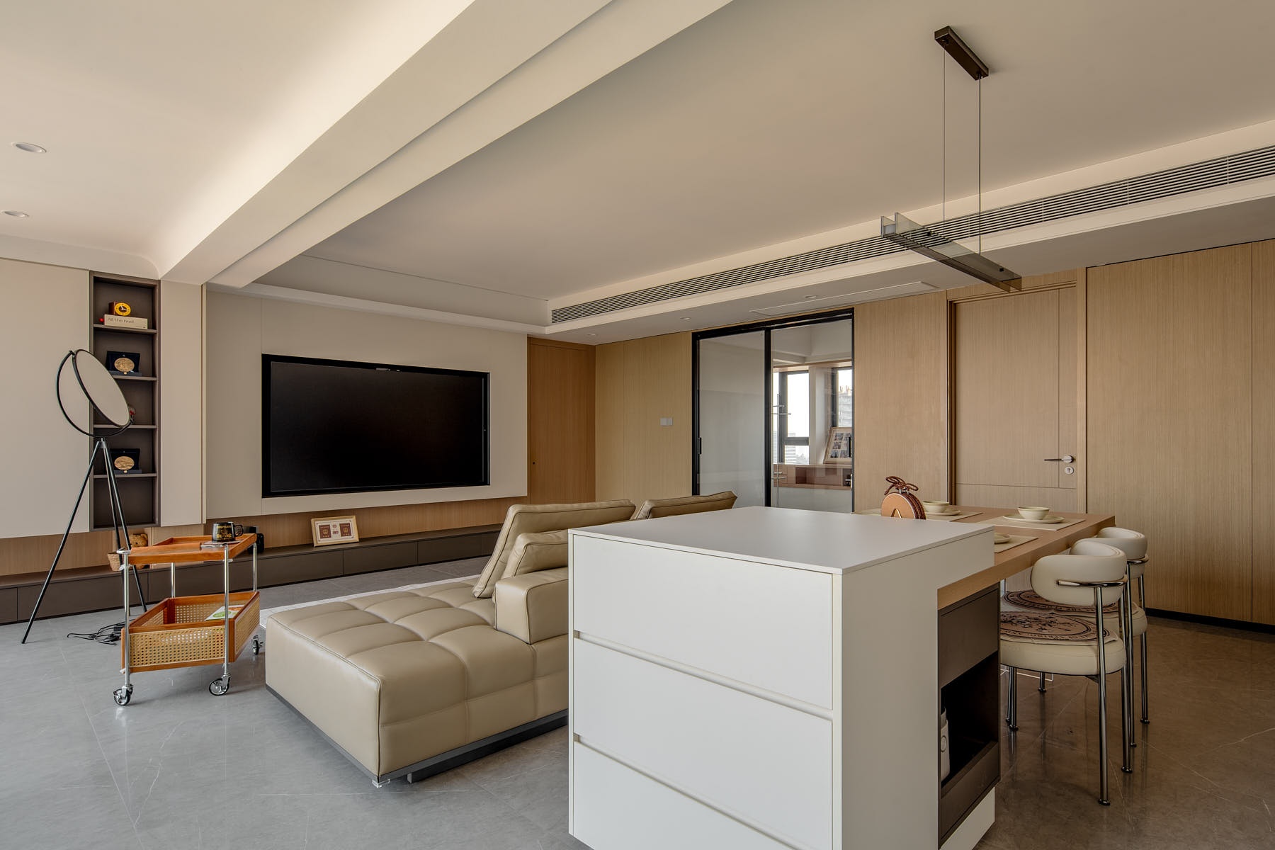 120㎡客餐阳一体化通透动线,藏在极简背后的生活讲究-47