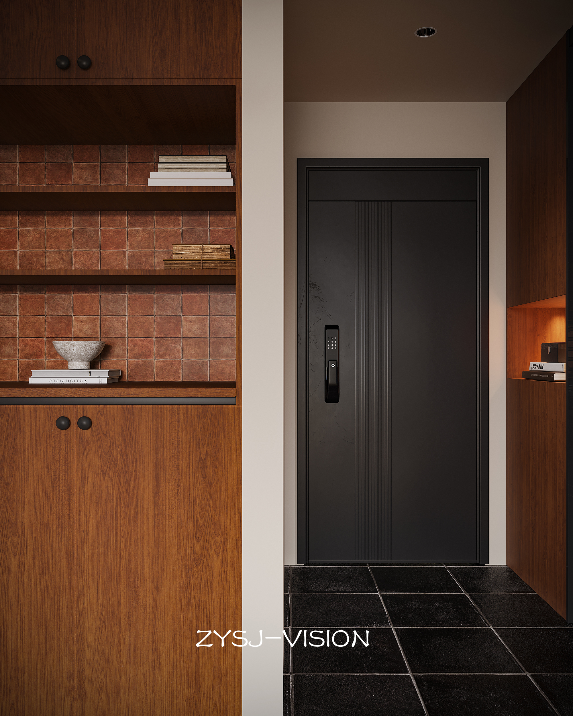 复古与未来的对话 · 一个带猫屋与佛龛的中古风客厅-9