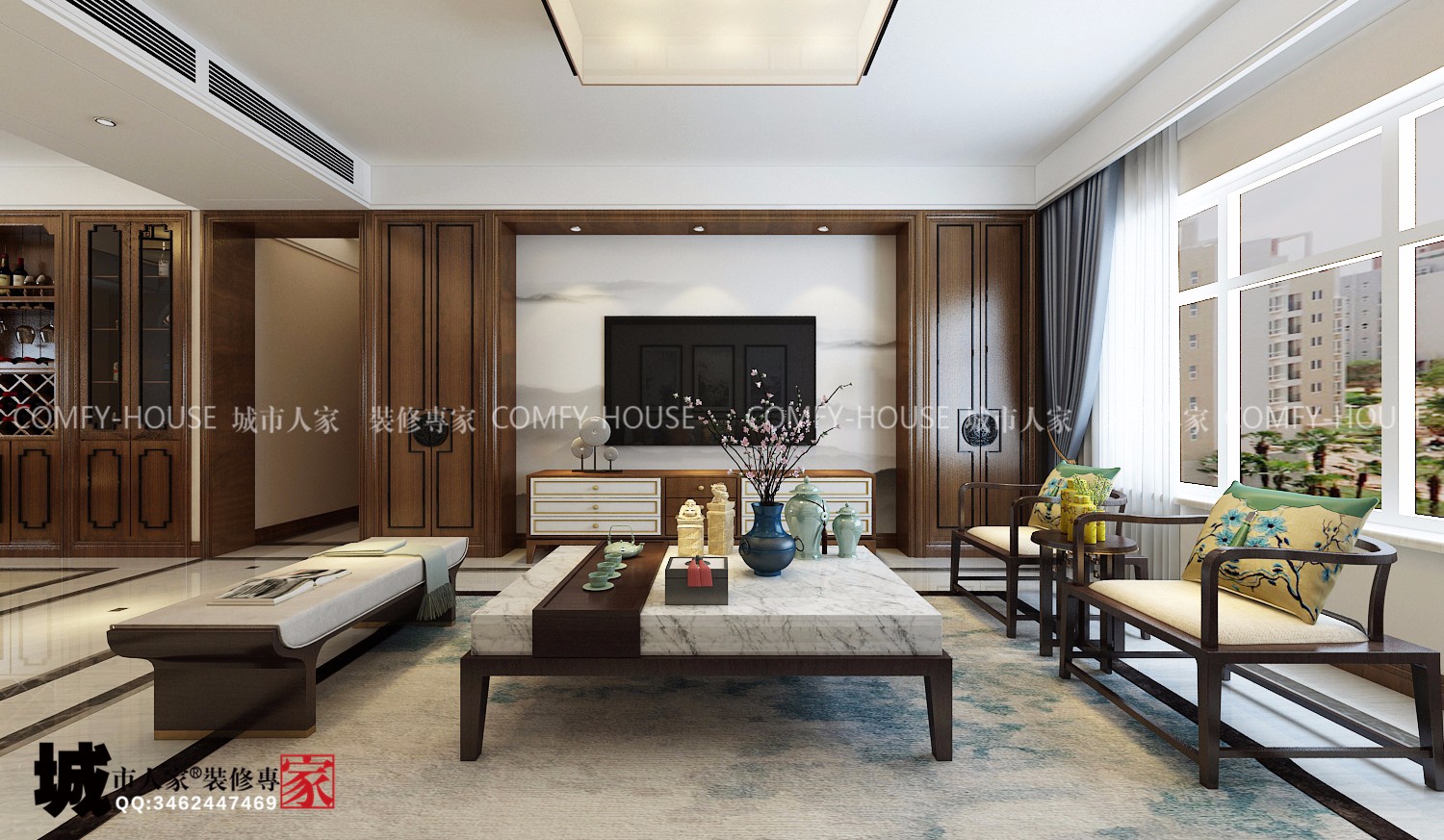 国华新经典169平米新中式风格装修效果图-4