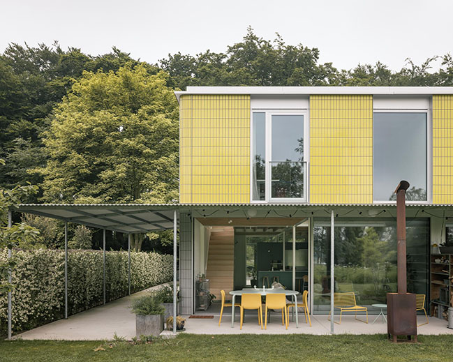 House + Workshop by studio MOTO | Sustainable Design with Harmonious Yellow Tile Facade-8