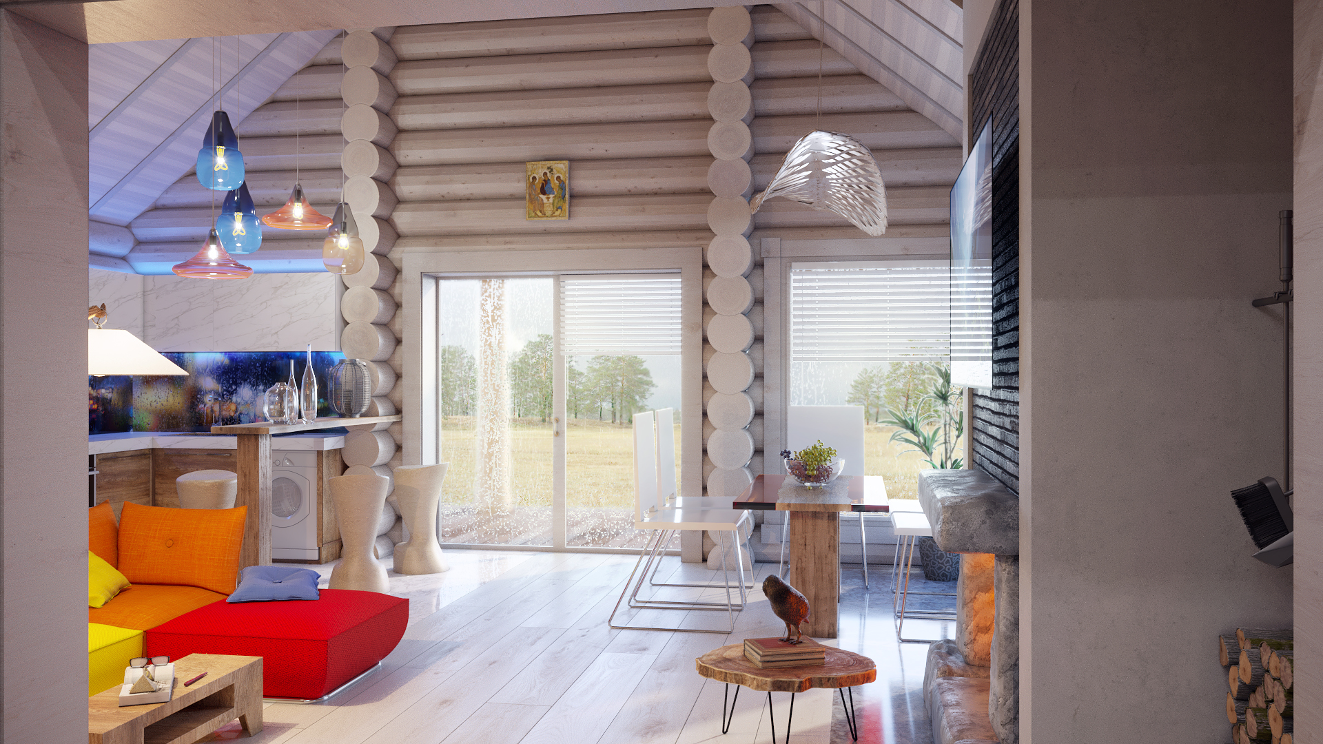 Варианты интерьера в срубе.-25