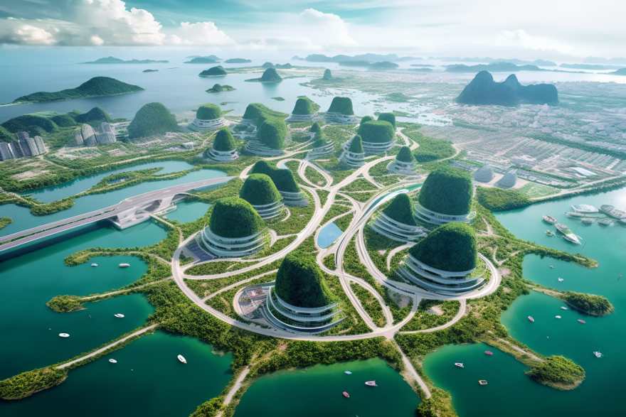 Smart City futuristic 2100 off the of Ha Long Bay-5