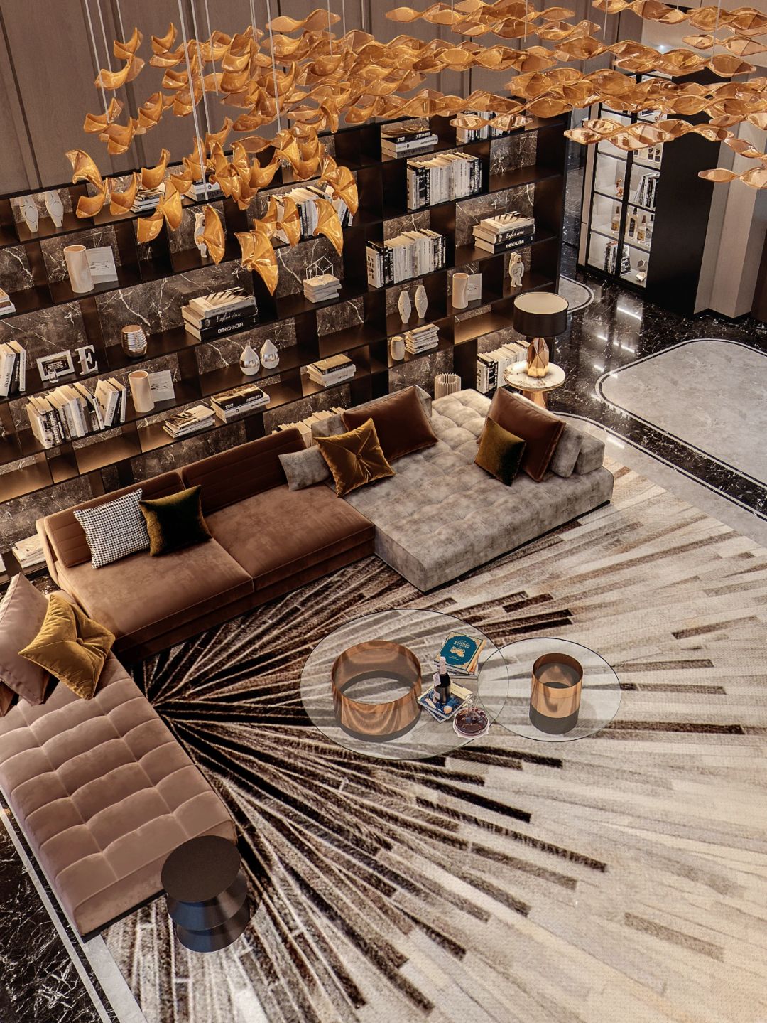 华美灯光旋转楼梯 现代轻奢风设计800㎡别墅-4