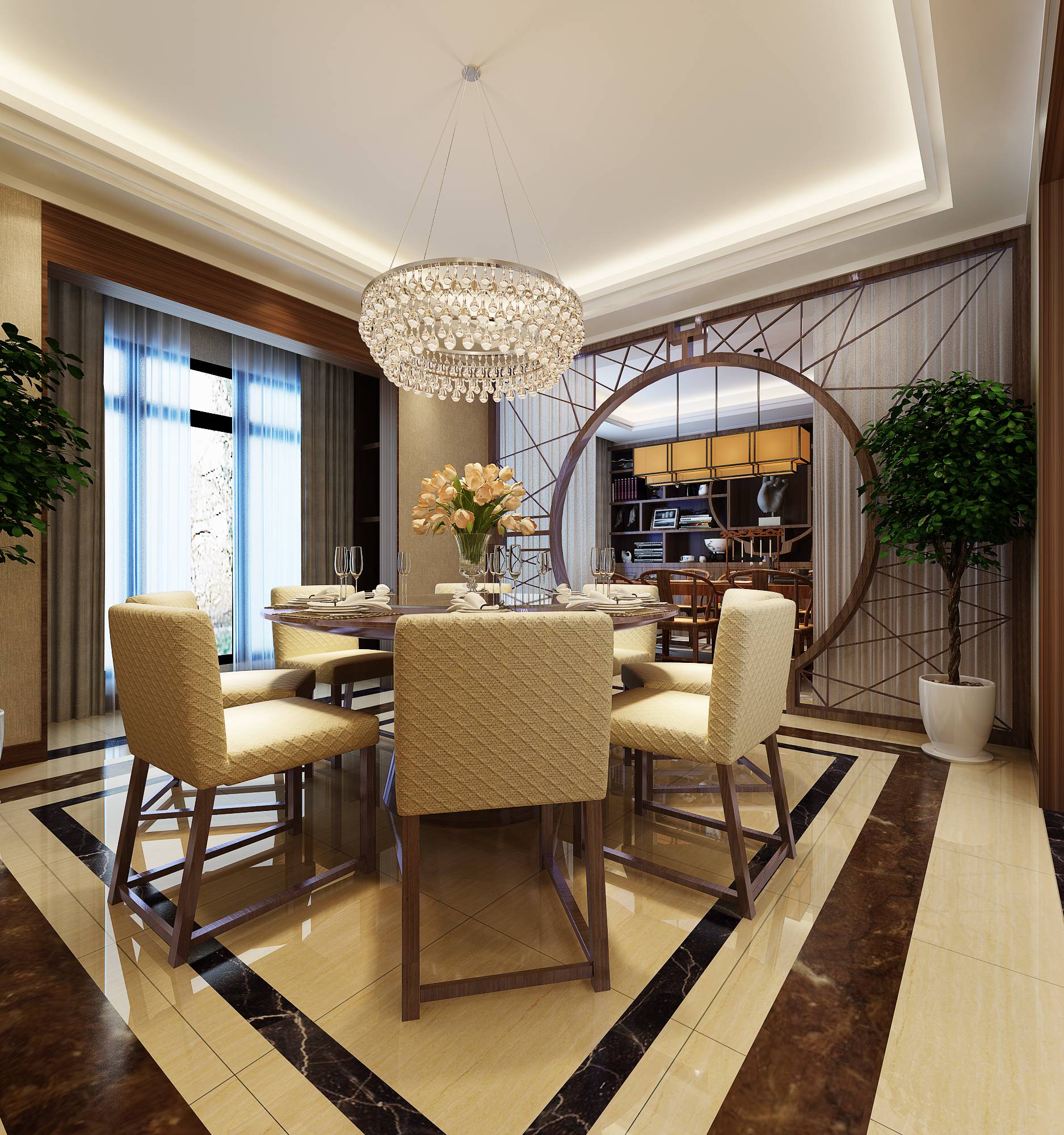 新中式 中式古典 奢华家装别墅样板房-6-4