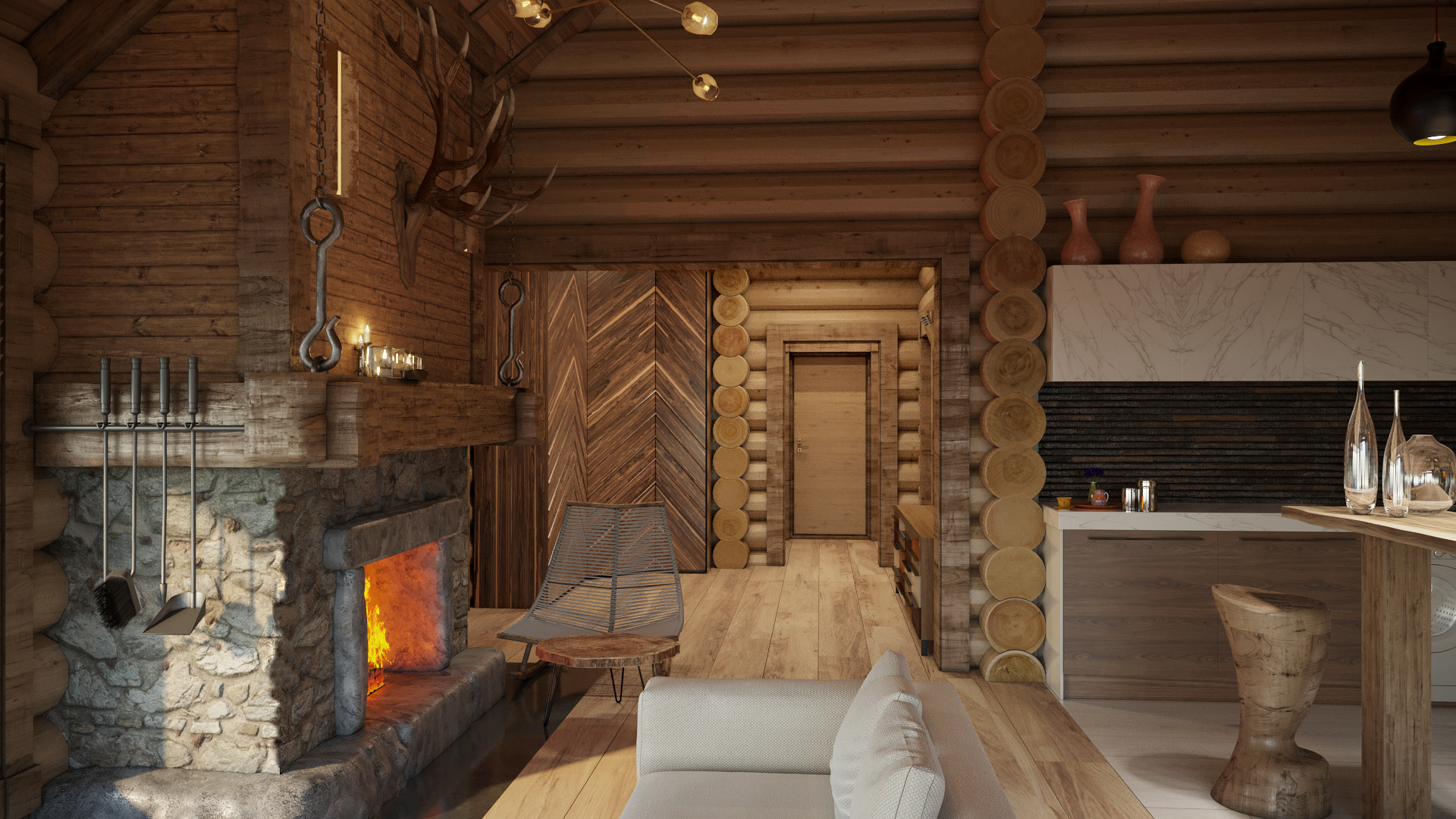 Варианты интерьера в срубе.-5