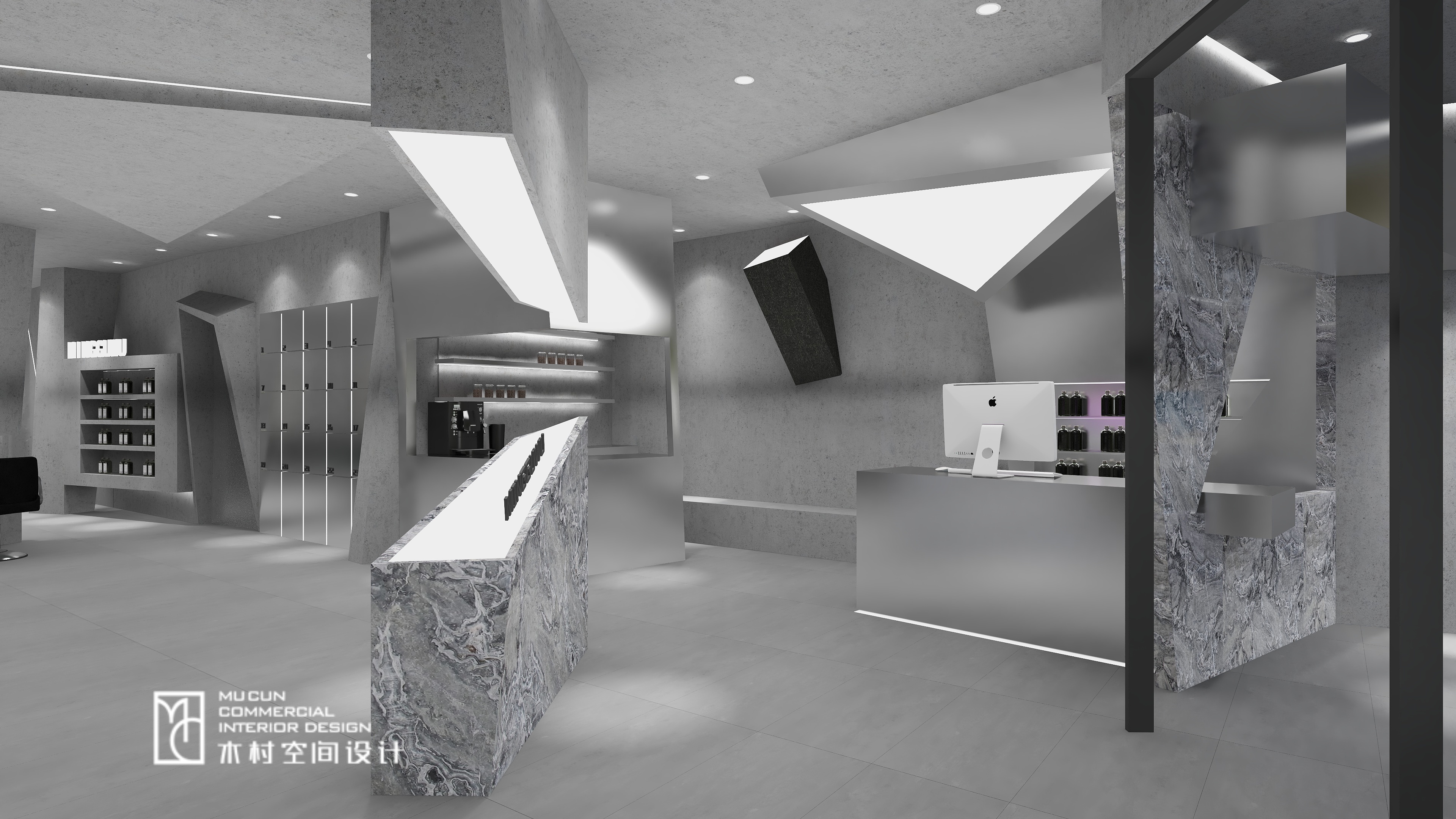 黑白灰理发店设计丨中国无锡丨木村空间美学-18