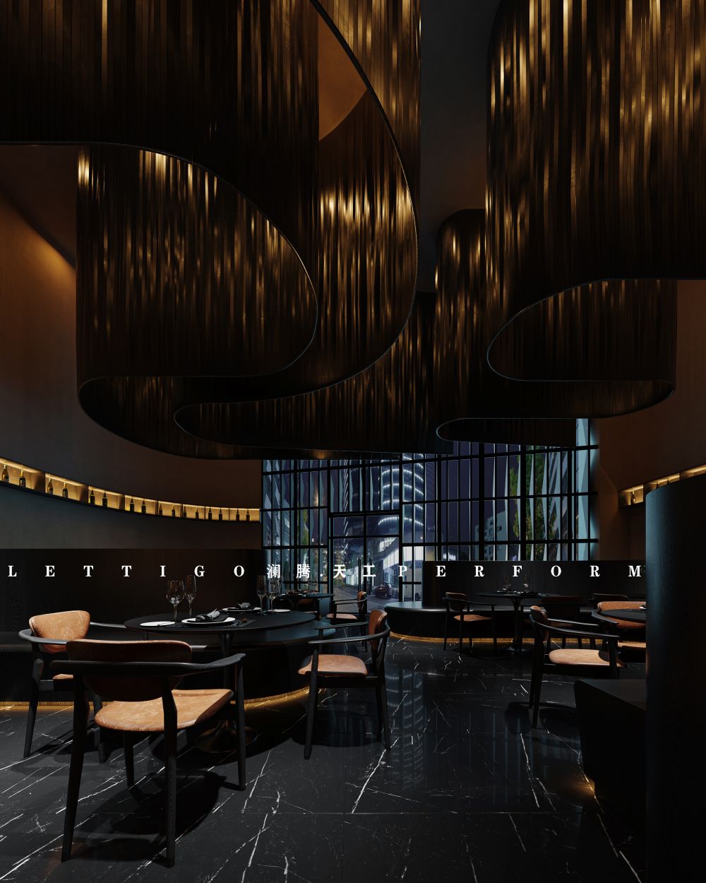 充满高端商务范的暗黑调西餐厅-0
