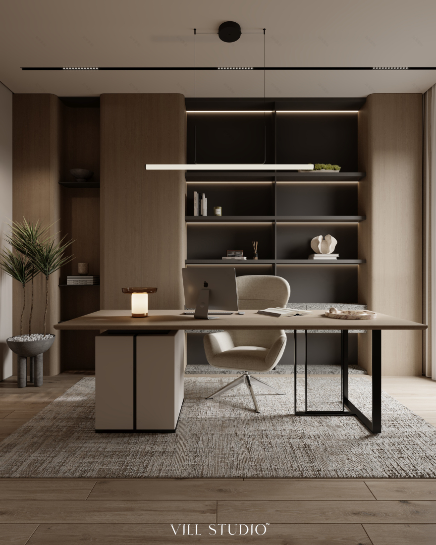 WARM MINIMAL HOME OFFICE INTERIOR | KSA-7