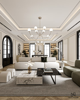 乡村风格简约卧室及梳妆区与浴室设计