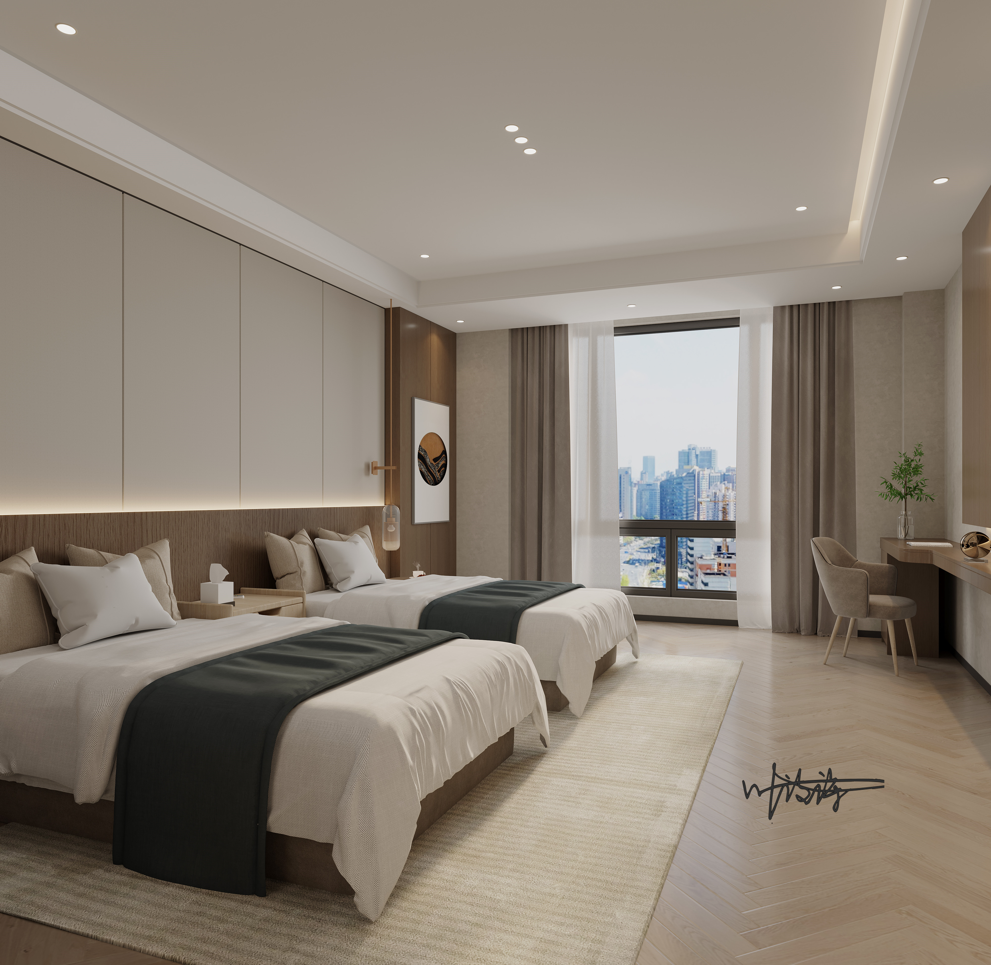 酒店设计|现代原木酒店客房-12