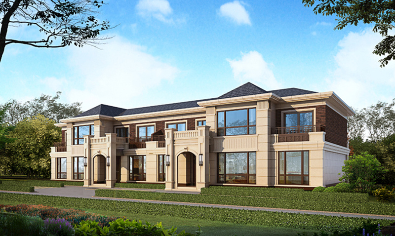 联排别墅双拼别墅建筑外观设计案例效果图-1
