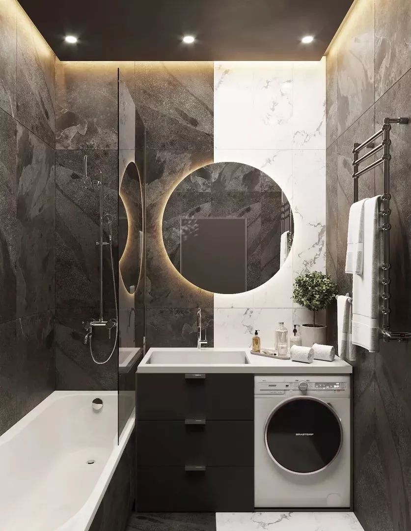 5㎡卫生间高级设计方案 | 洗衣机巧妙融入洗漱台与收纳柜-27