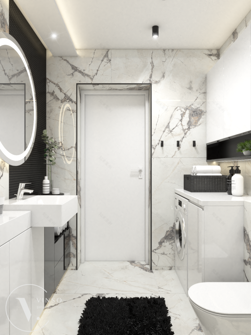 黑白风格的浴室丨波兰塔尔努夫-4