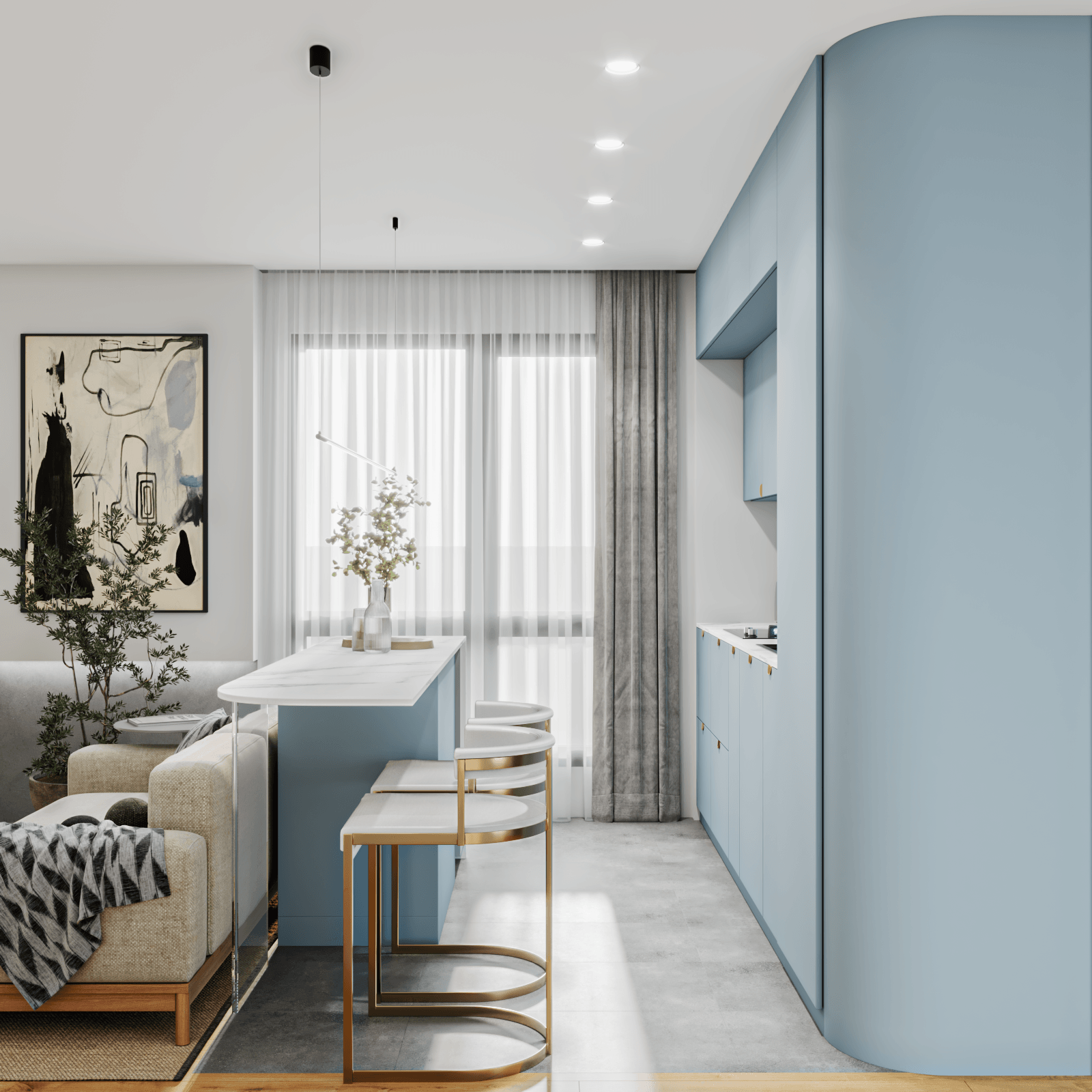 开放式厨房与客厅连厅设计 丨Elen Tsaturyan-7