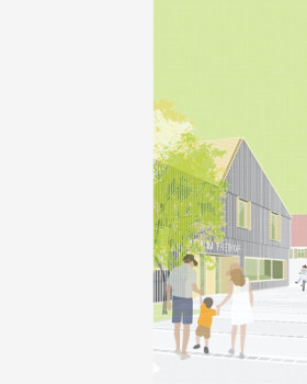 法恩道露天场地的基塔（注：Kita常见为德语Kindertagesstätte缩写，指幼儿园；Freihof是露天场地；Faurndau可能是地名）