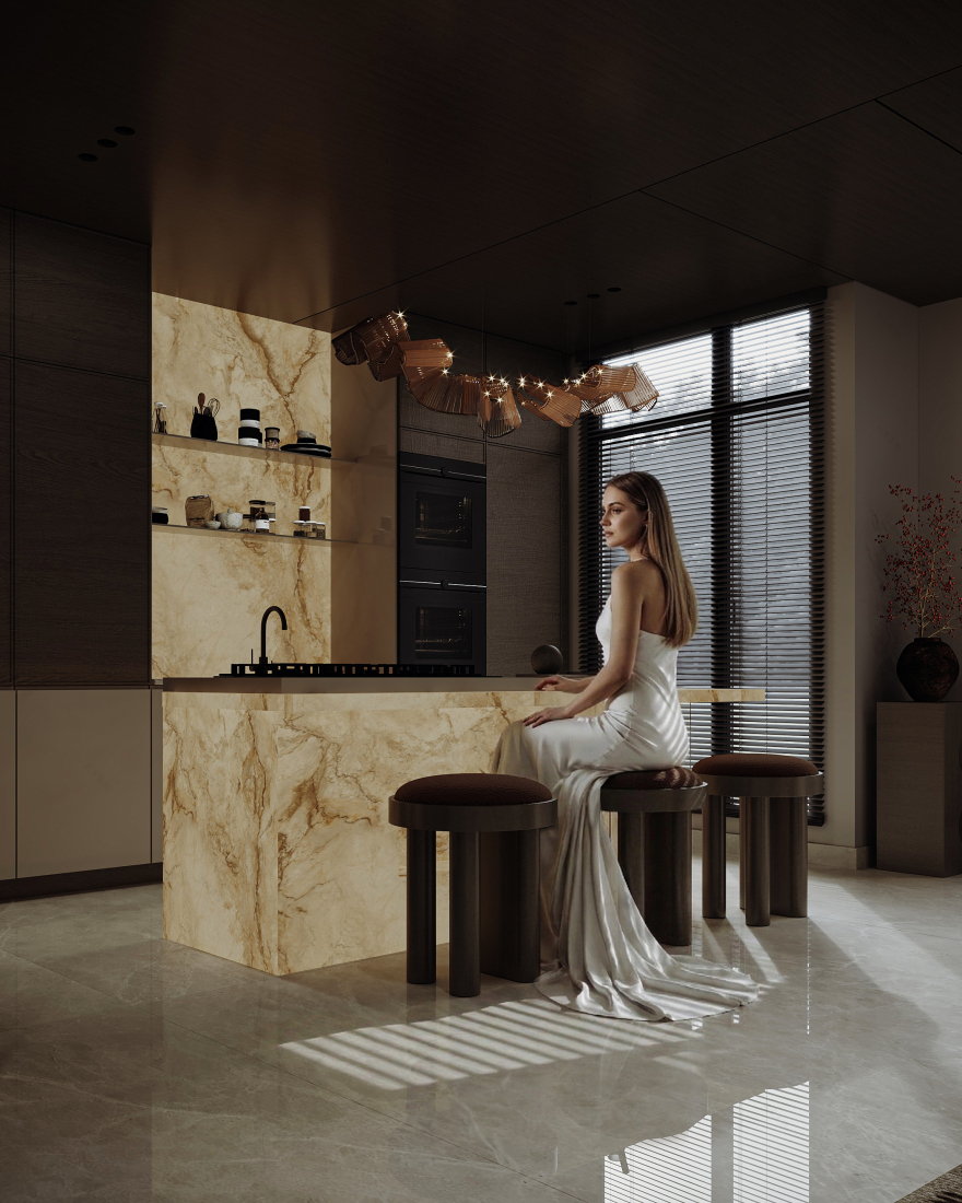 开放式起居与厨房室内设计丨United Arab EmiratesDubai-11