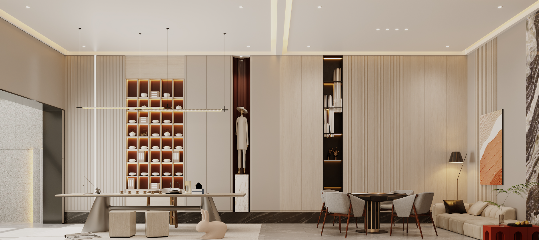 现代别墅室内+庭院效果-7