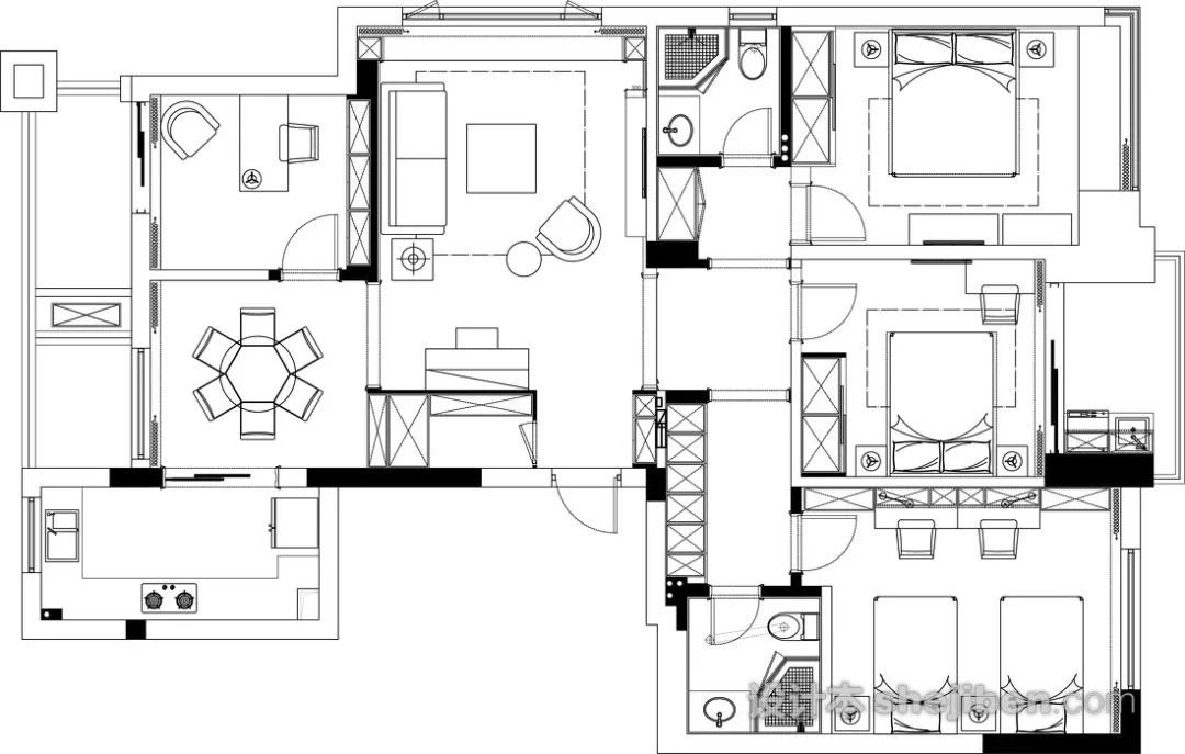 美式禅意混搭风，打造 156 平米四室两厅舒适空间-4