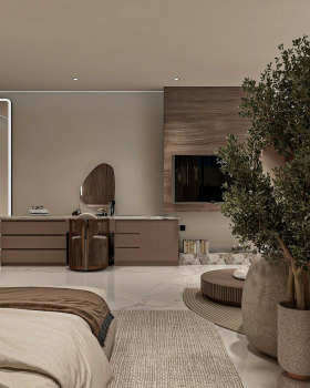 Warm Wood and Neutral Tones Master Bedroom