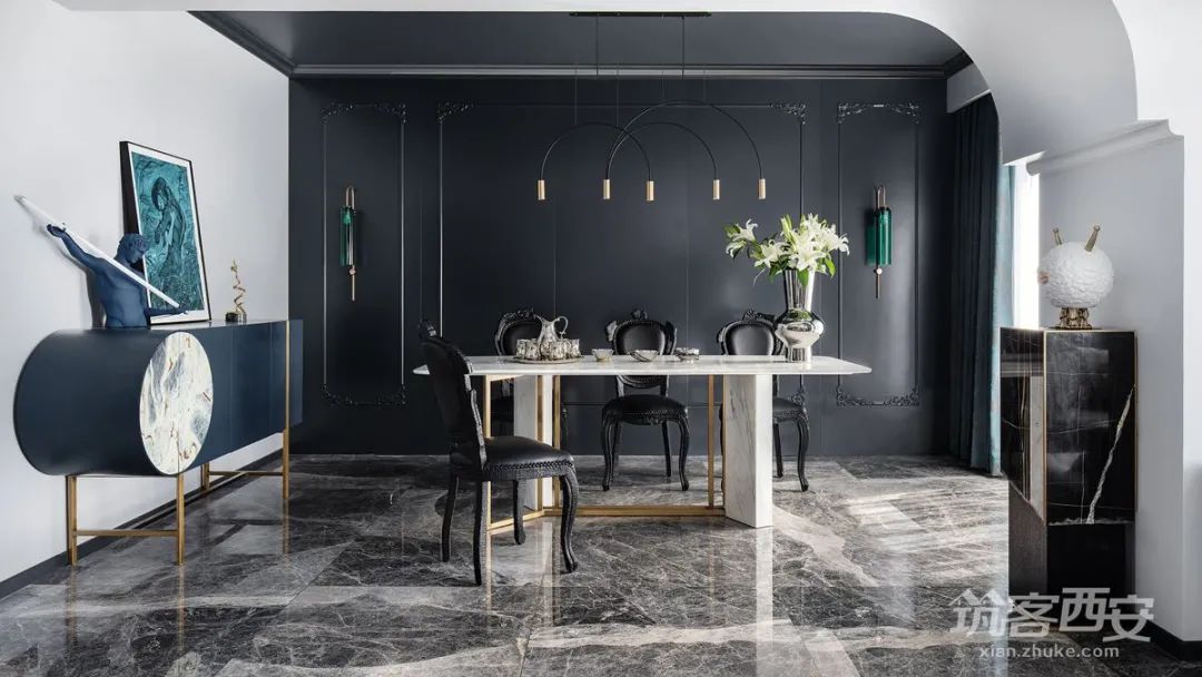 极致黑韵,红杉·陈醉打造西安 360㎡顶跃艺术宅-40