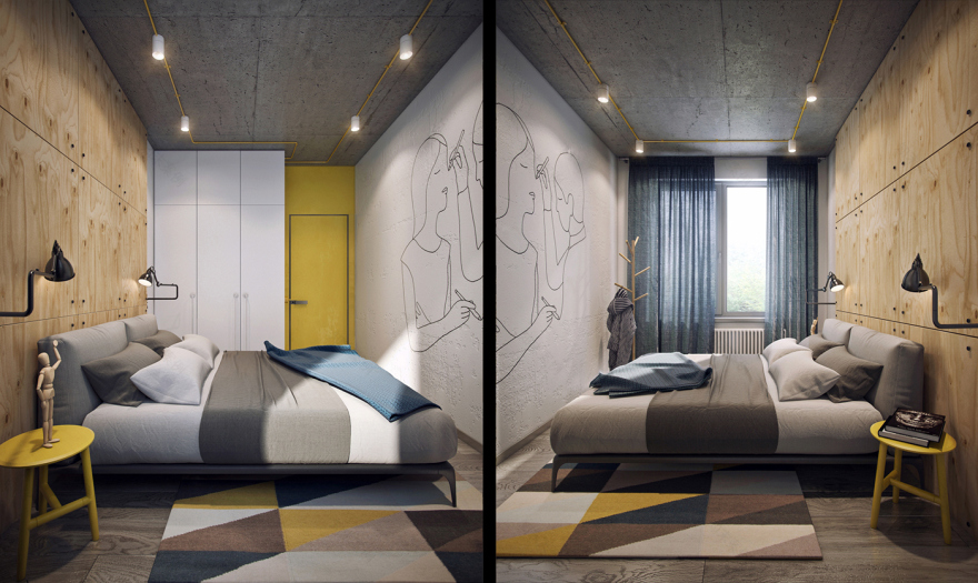 极简公寓设计搭配黄色点缀-19