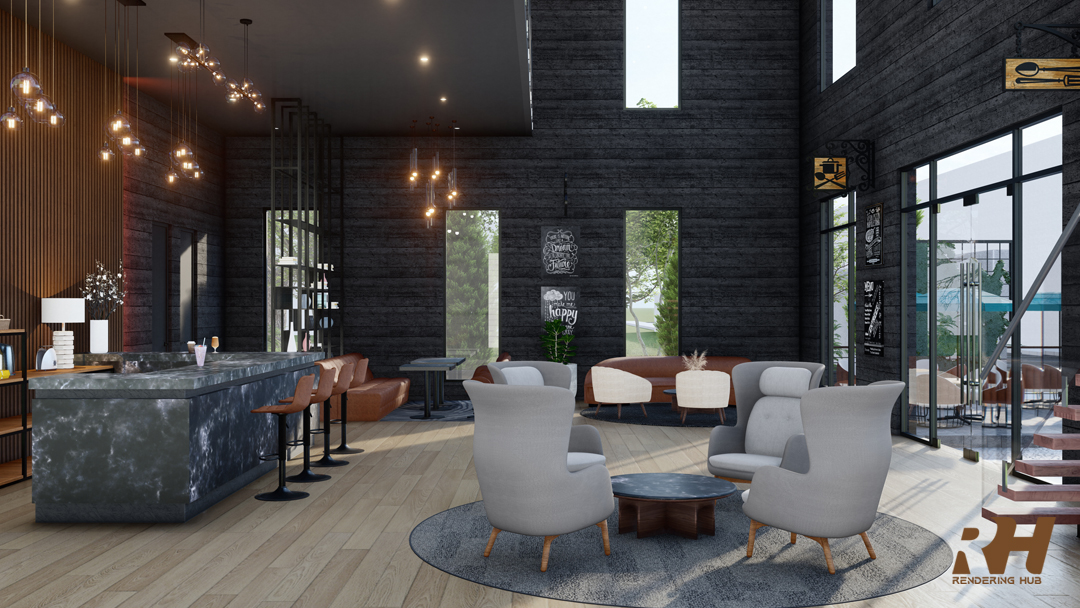 餐厅室内设计与 3D 渲染-5