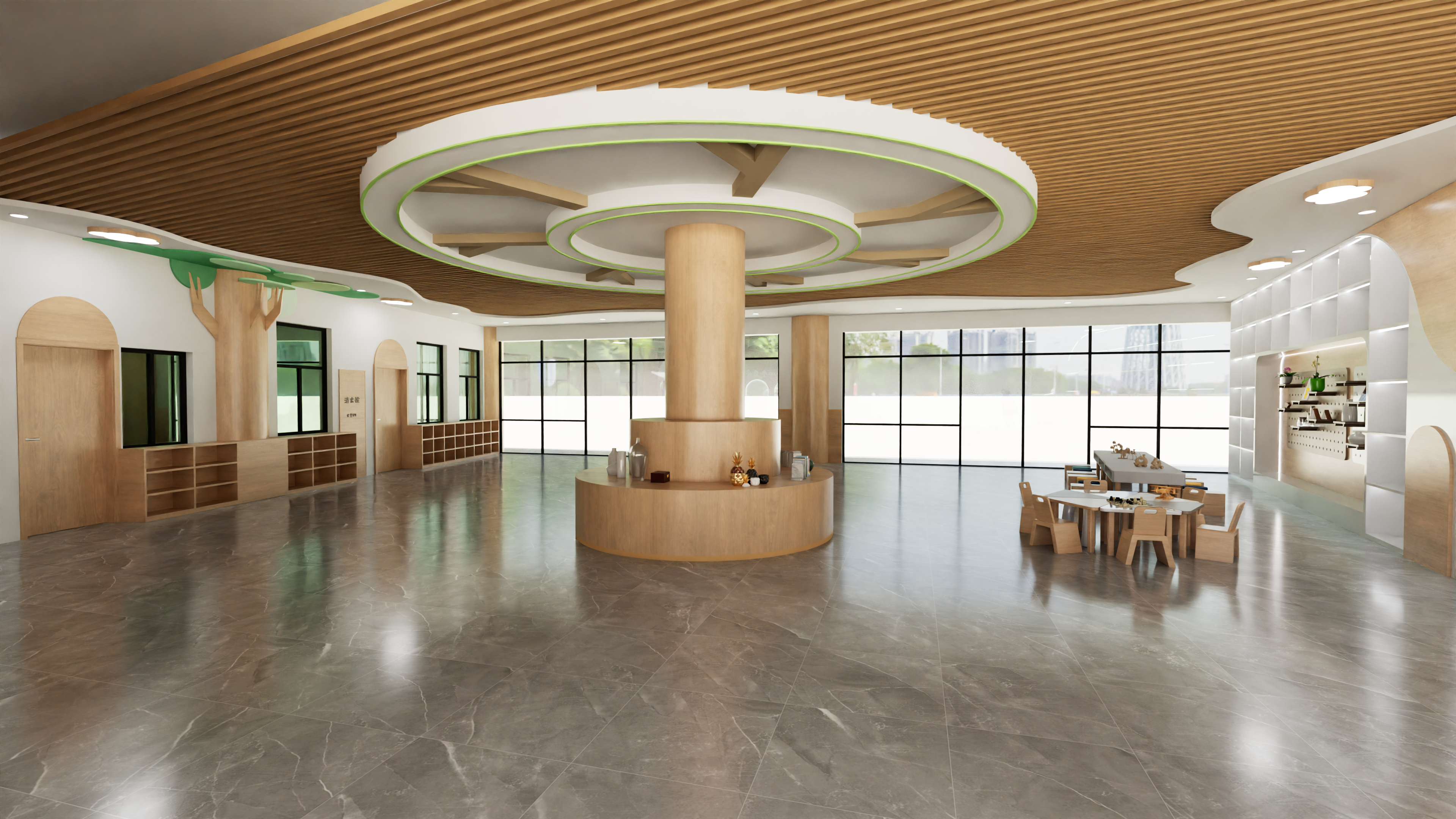 原木色幼儿园大厅设计-28