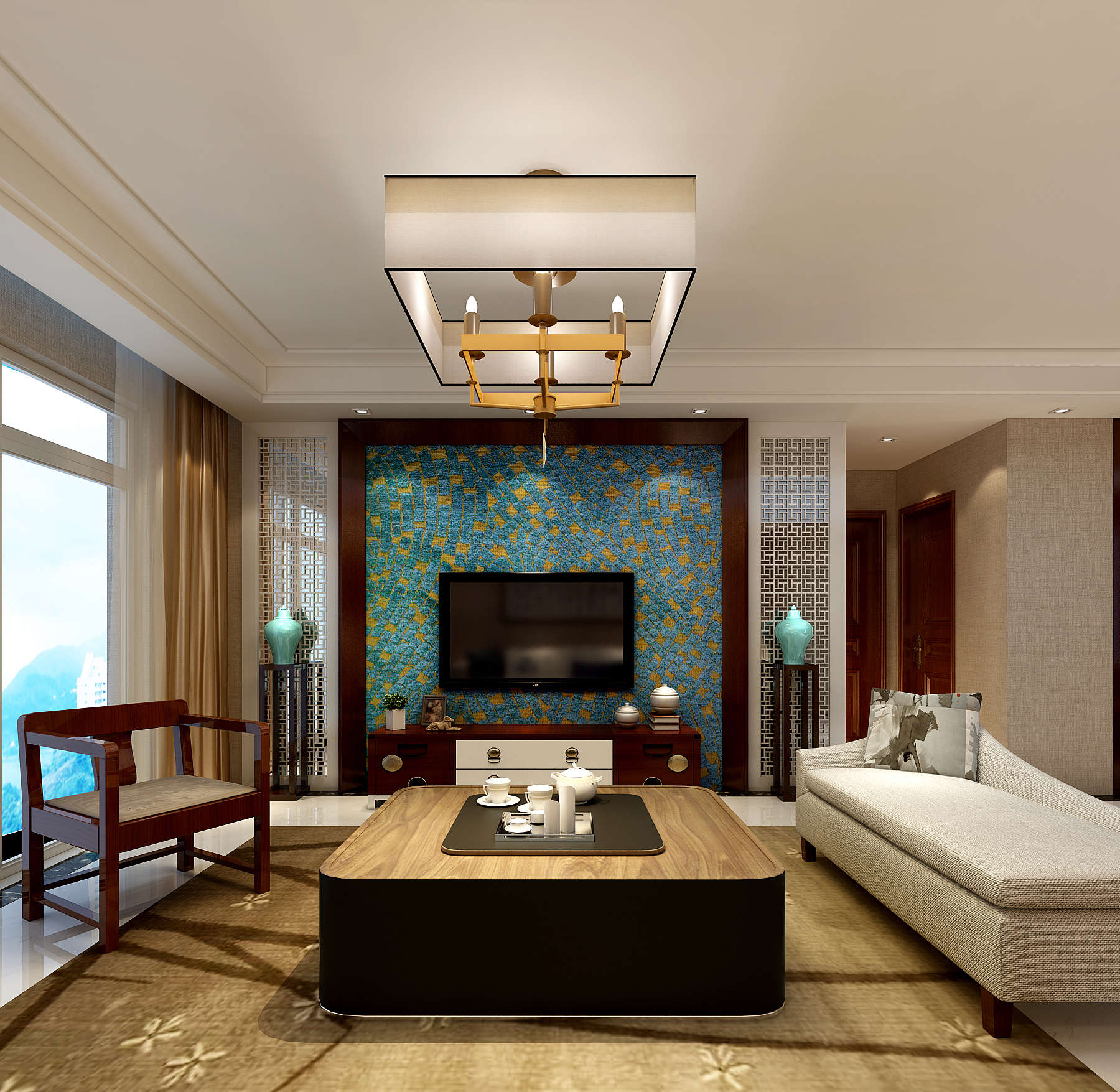 新中式 中式古典 奢华家装别墅样板房-3-6