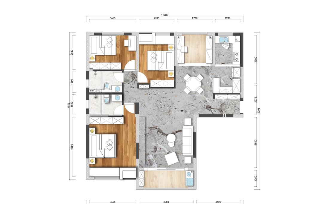 135㎡现代风高级灰++ 蓝舒适气质宅-2