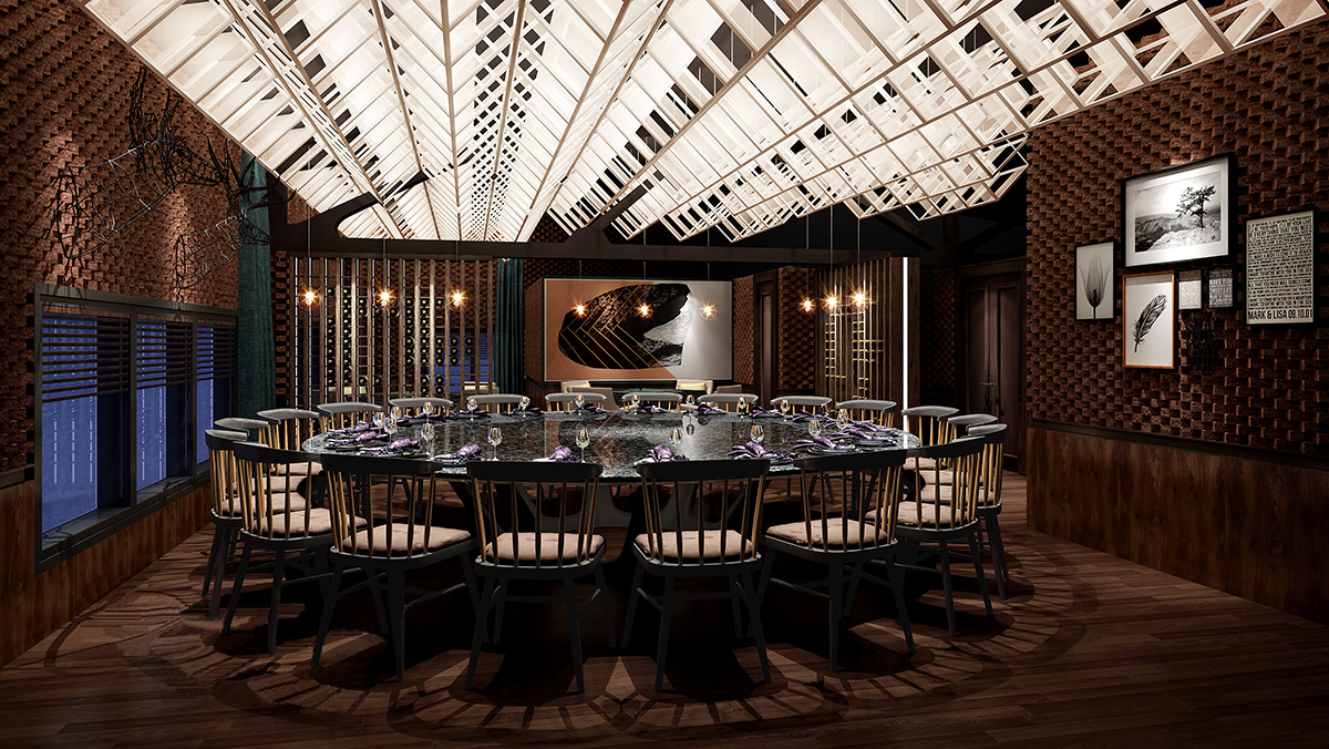 餐厅设计效果图中餐厅餐厅包间包房小吃店面馆工业主题餐厅-9-12